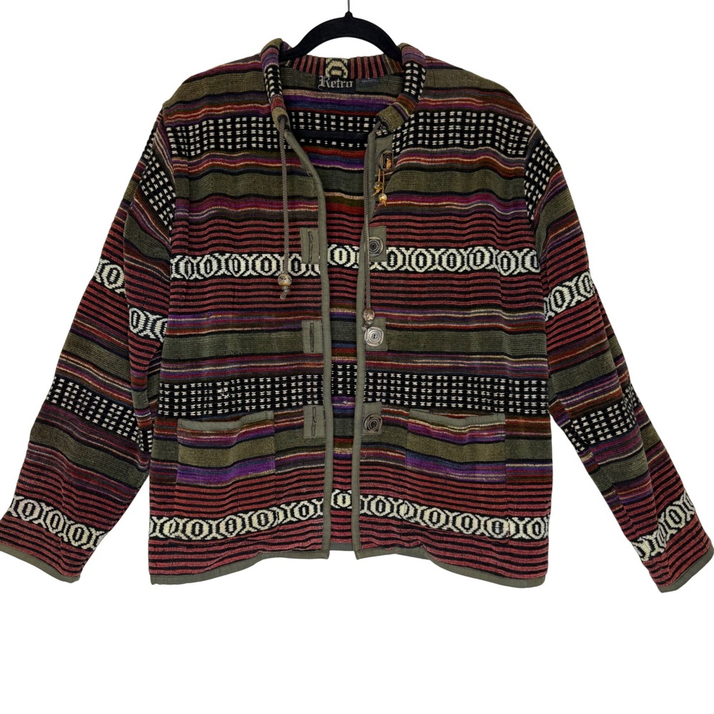 Vintage Retro Jacket Colorful Tapestry Toggle Size S Earthy Whimsigoth 90's